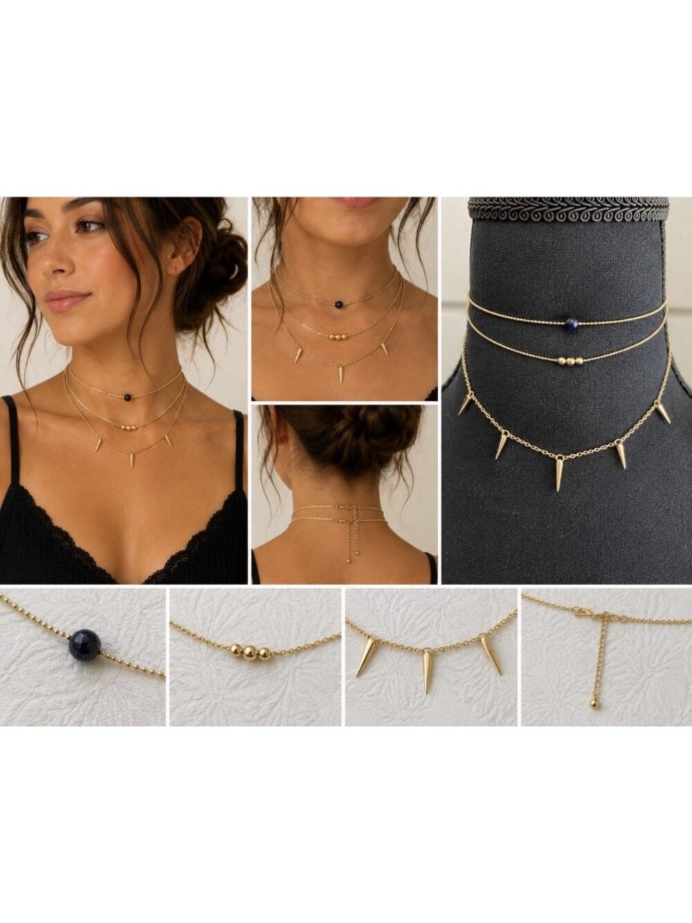 American Eagle Gold Tone 16" 3 Chain Charm Bead Dainty Statement Necklace NEW